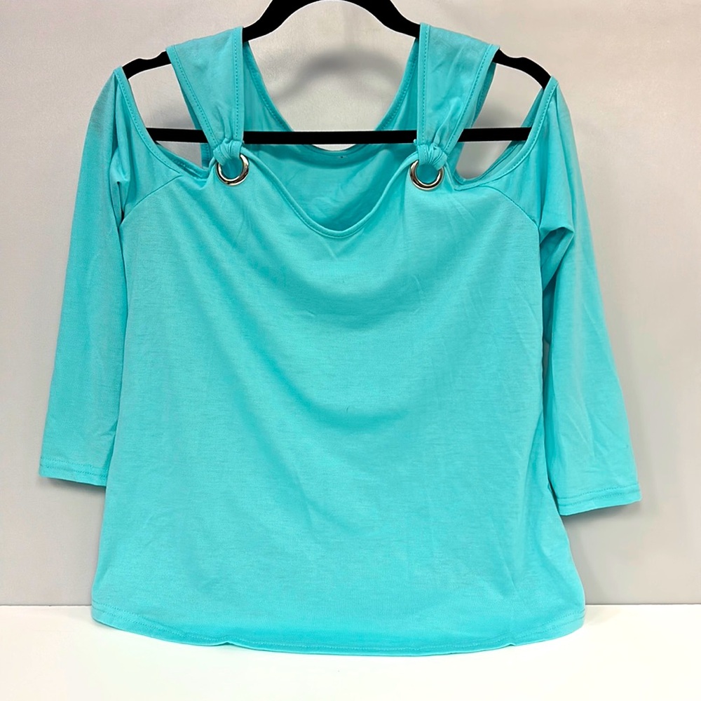 Women’s Teal cold shoulder top - long sleeve - size S / M